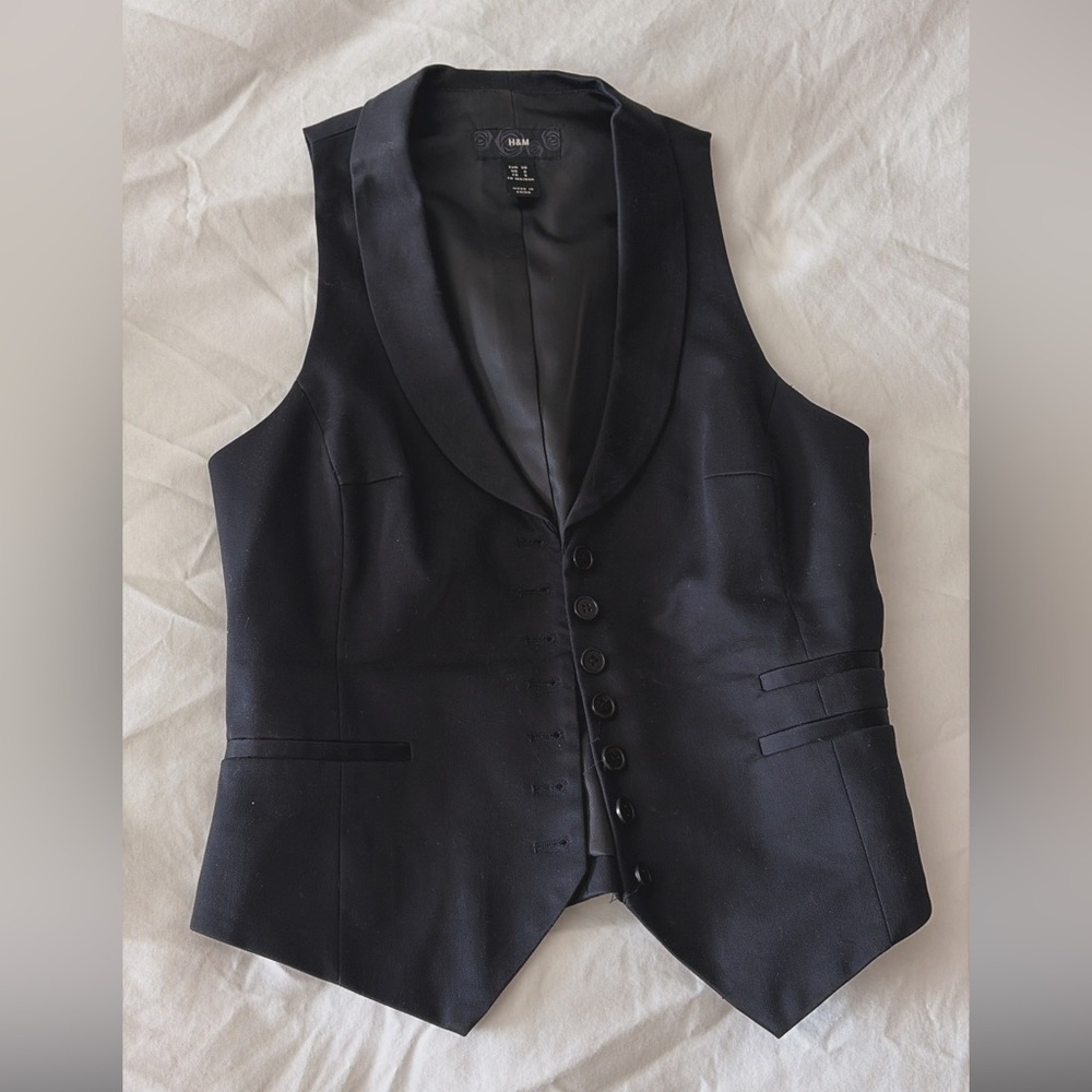 H&M Black Shawl-Collar Waistcoat Vest - Tailored Formal Vest